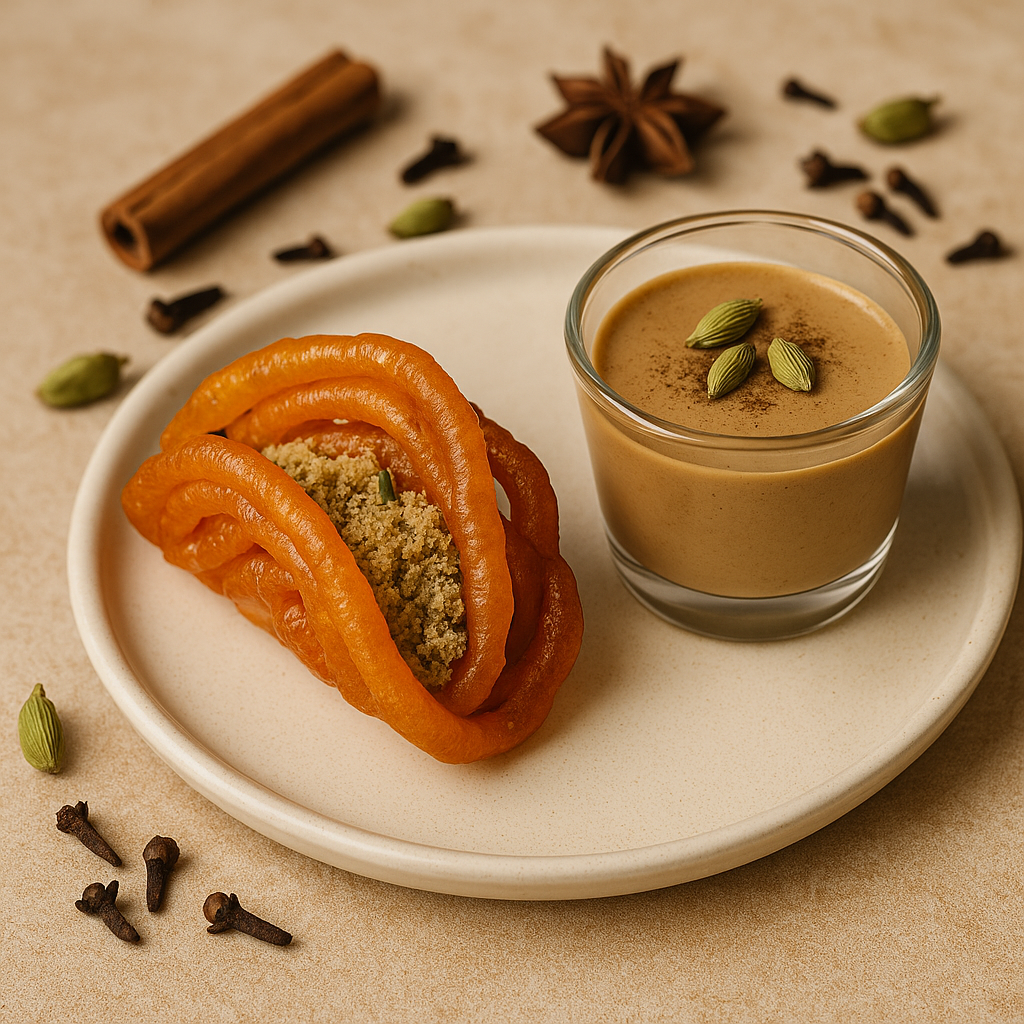 Masala Chai Mousse with Jalebi Taco (Manson Fusion Platter)